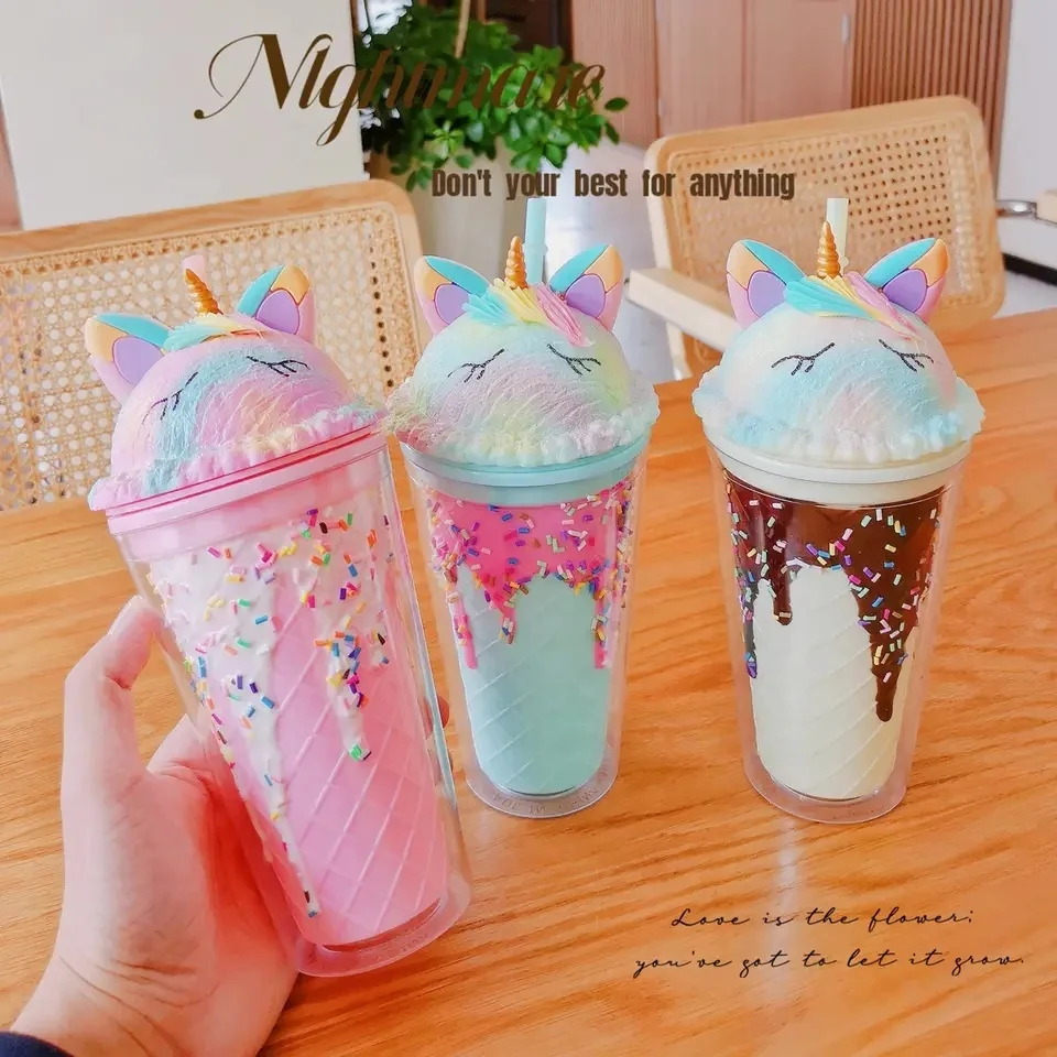 Cartoon cute bunny ears Mickey Ice cup girl heart Korean ice cream double wall plastic cup cookie ear cup