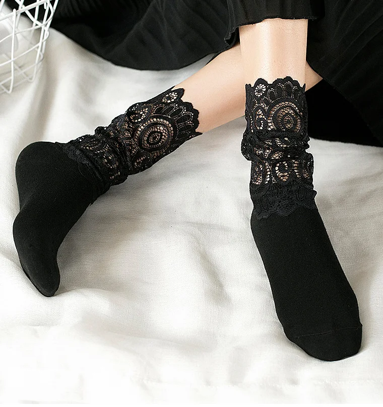 Beautiful Crystal Sheer Mesh Silk Transparent Korea Sheer Ankle Lace Socks For Women