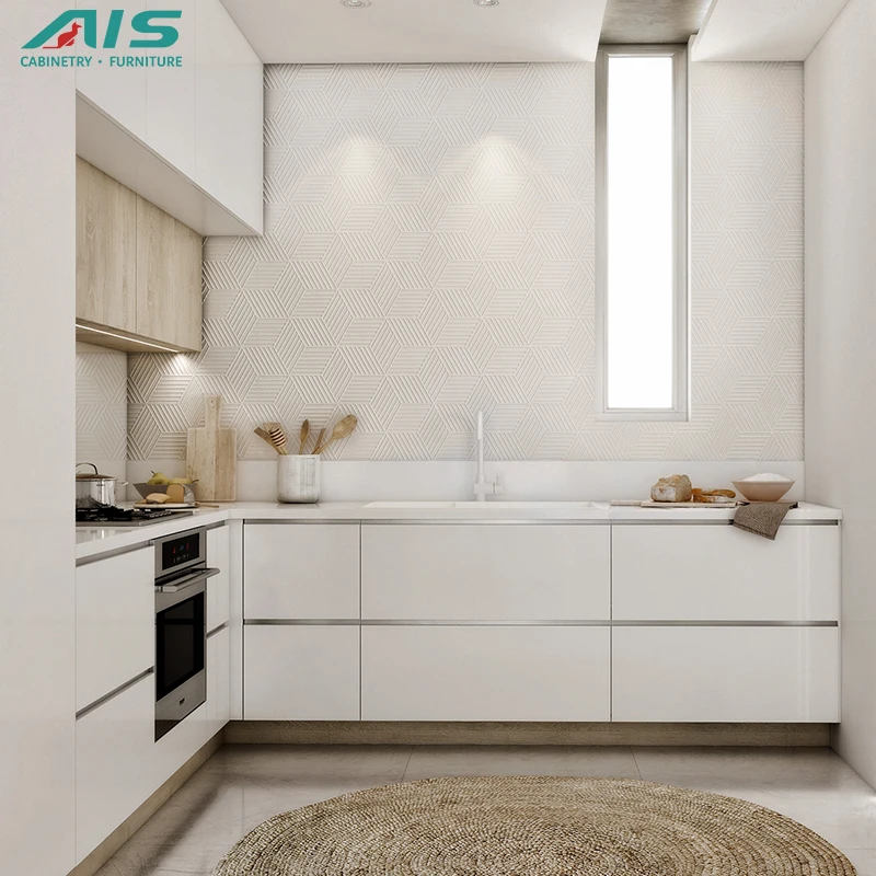 High-End Customized Beautiful Bright White Acrylic Frosted Panel Hot Selling European Style Kitchen Cabinet Island