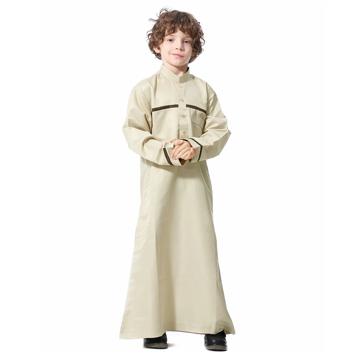 Autumn Muslim Kids Abaya For Boys Jubba Thobe Long Sleeves Arab Teenagers Islamic Clothing Children Dubai Stripes Robe Kaftan