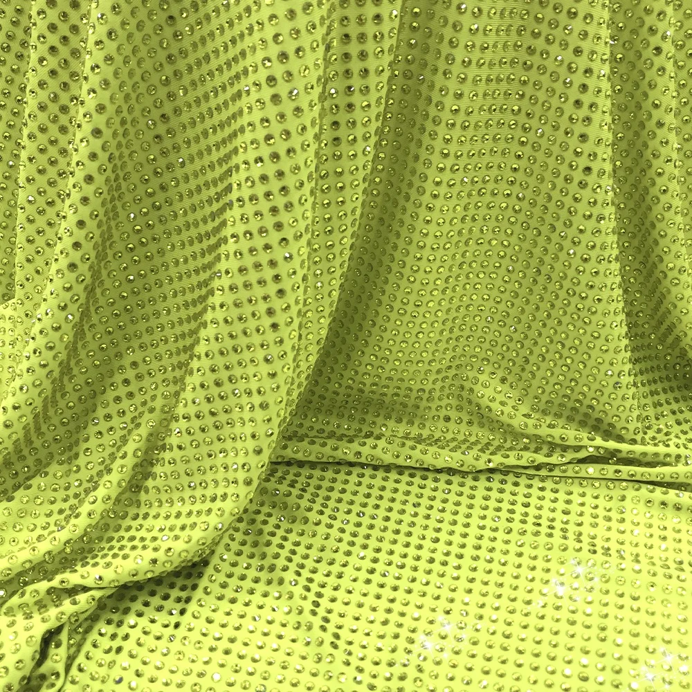 F002 elastic rhinestone fabric stretchable luxury beaded lace fabric crystal tulle fabric