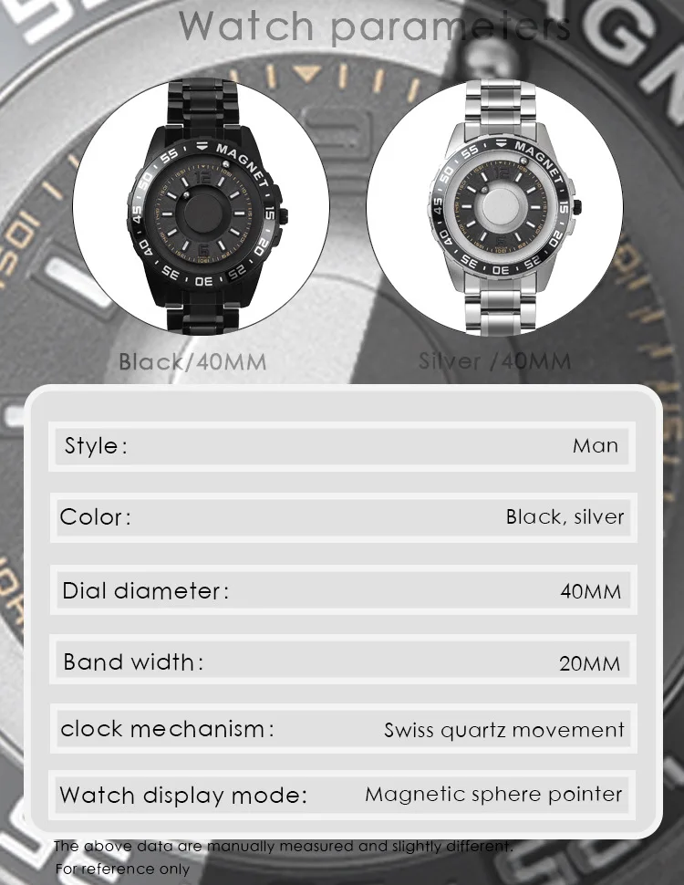 Eutour 026 New Hot Sale Magnetic Sphere Pointer Watch Men Fashion Simple Quartz Watches Stainless Steel Black Wristwatches