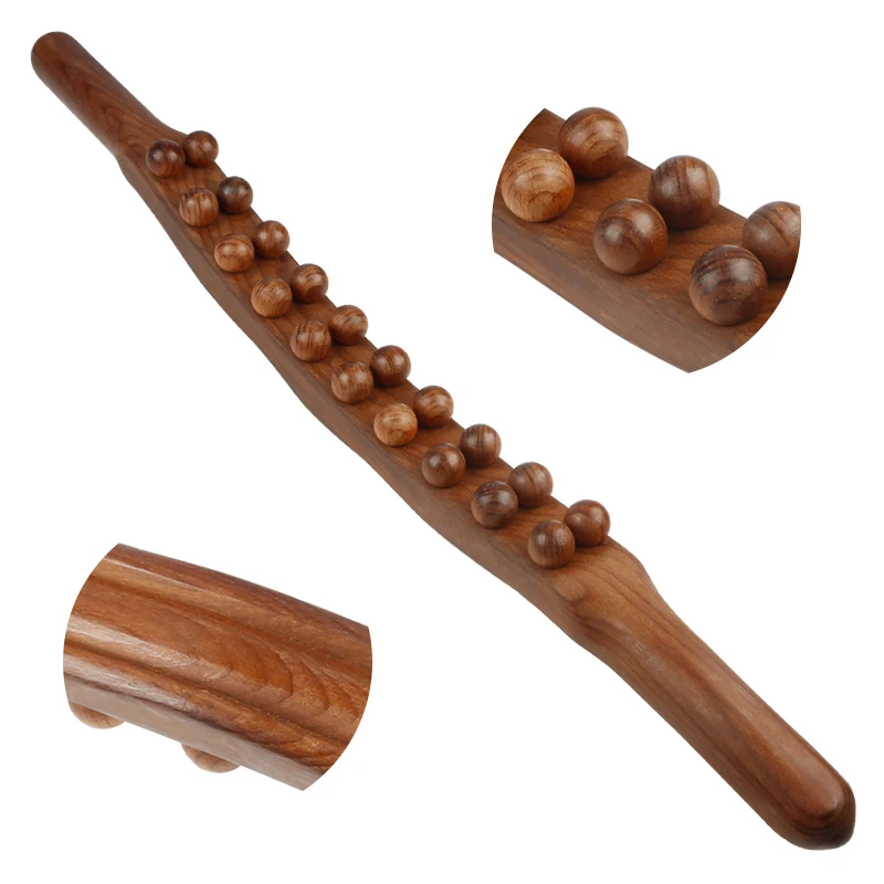 Factory Wholesale  Carbonized GuaSha Stick 20 Beads Wood therapy Massage  Wooden massage Stick Anti Cellulite Massager