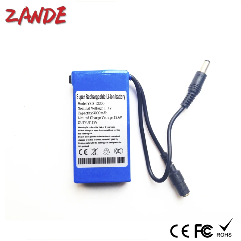 Super 12V 3Ah Rechargeable Li-ion polymer Battery Power Supply for Underwater Fishing Camera led box light