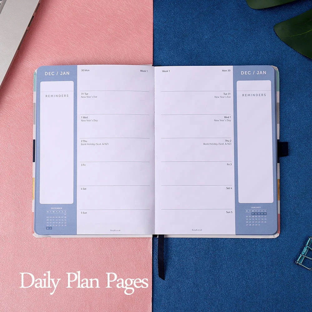 2020-2021 Leather Hardcover Personal Custom Printing A4 B6 A5 Diary Daily Weekly Monthly To Do List Planner with Calendar