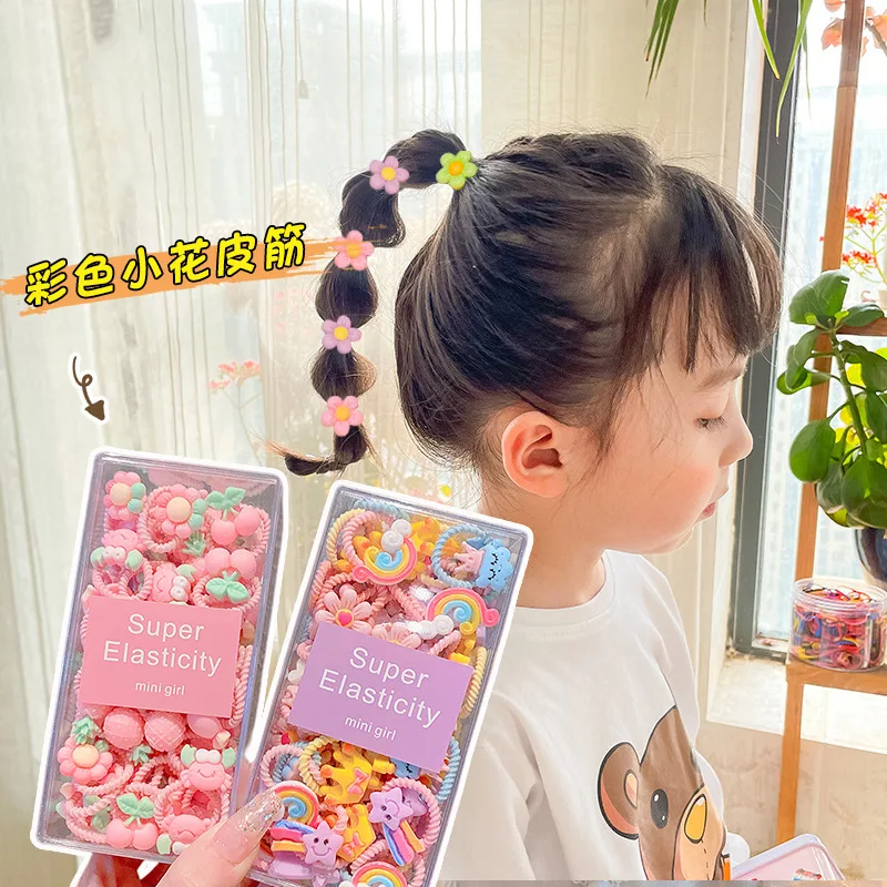 Custom Logo Gift 20pcs/box 50 pcs/box Baby Girls Elastic Rubber Bands Hair Accessories Cute Cartoon Fruits Kids Hair Ties Set