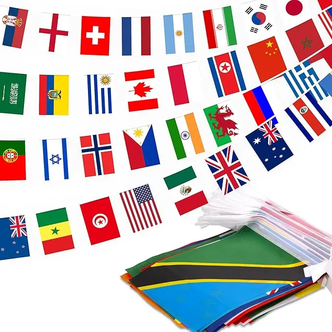 Fabric Custom Celebration Festival Decoration String Flag Pennants Triangle Full Color Bunting Banner