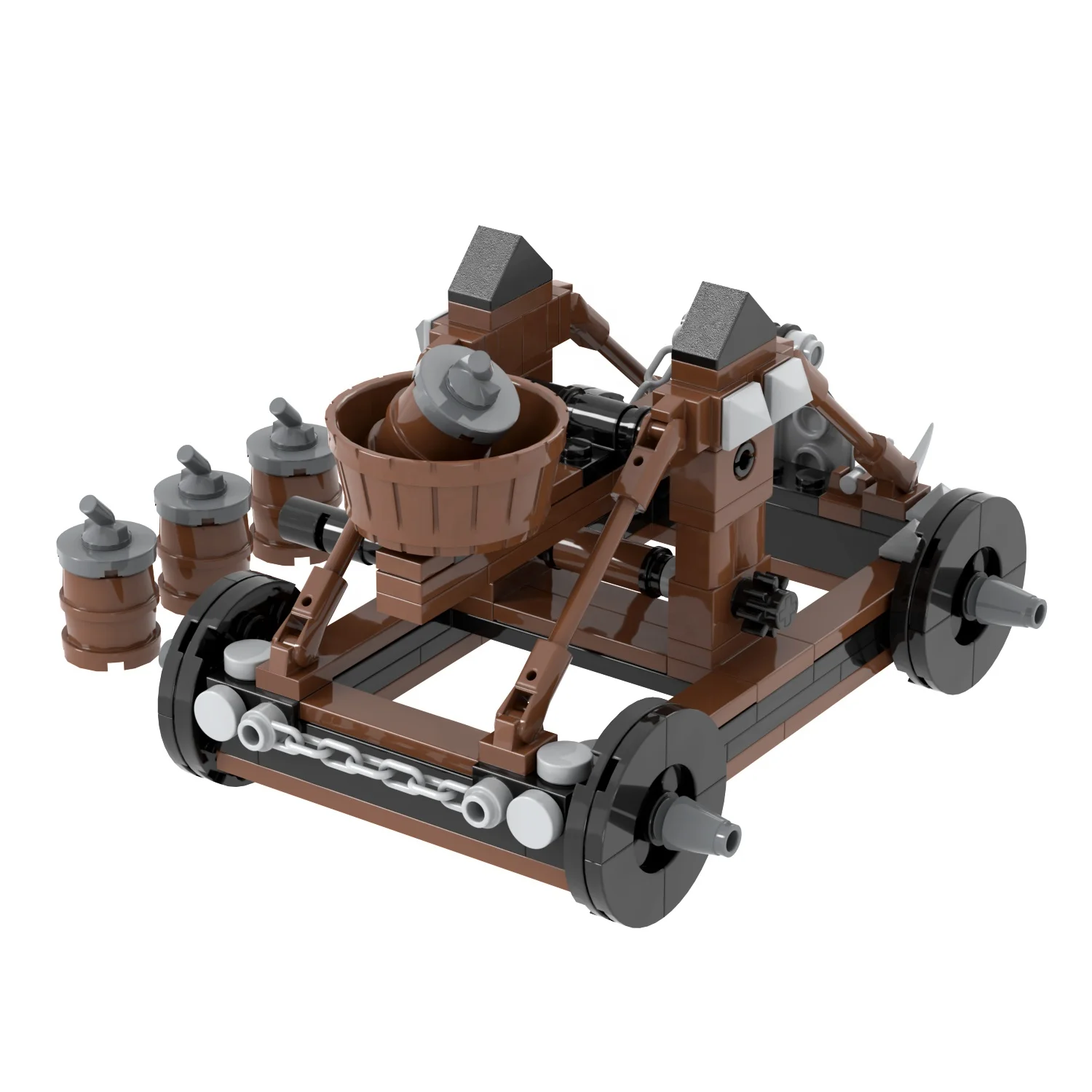 188Pcs Building Block MOC5067 WW2 set An Explosive Barrel Catapult Armament Depot Atrack rmsn for Military Project