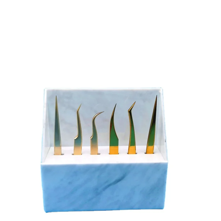 White marble acrylic eyelash extension tweezer stand holder lash extension tweezer tool holder tweezer box with cover