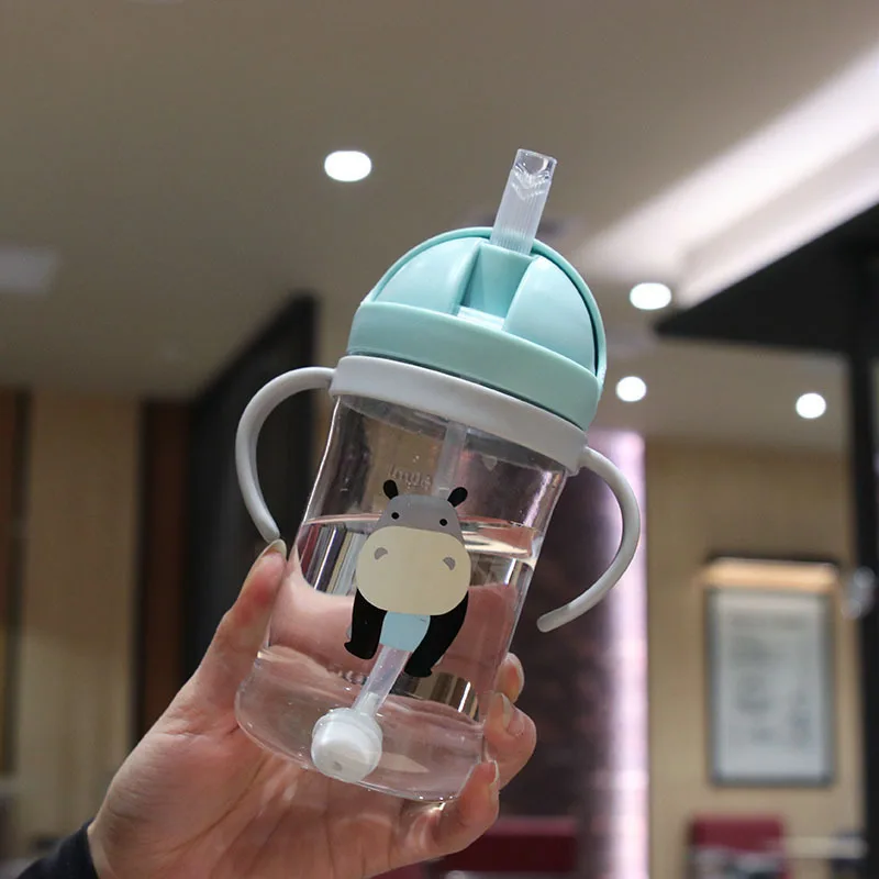 Cartoon Outdoor 250ml-350ml Baby Feeding Cup With Straw Children Learn Feeding Drinking Bottle For Kids
