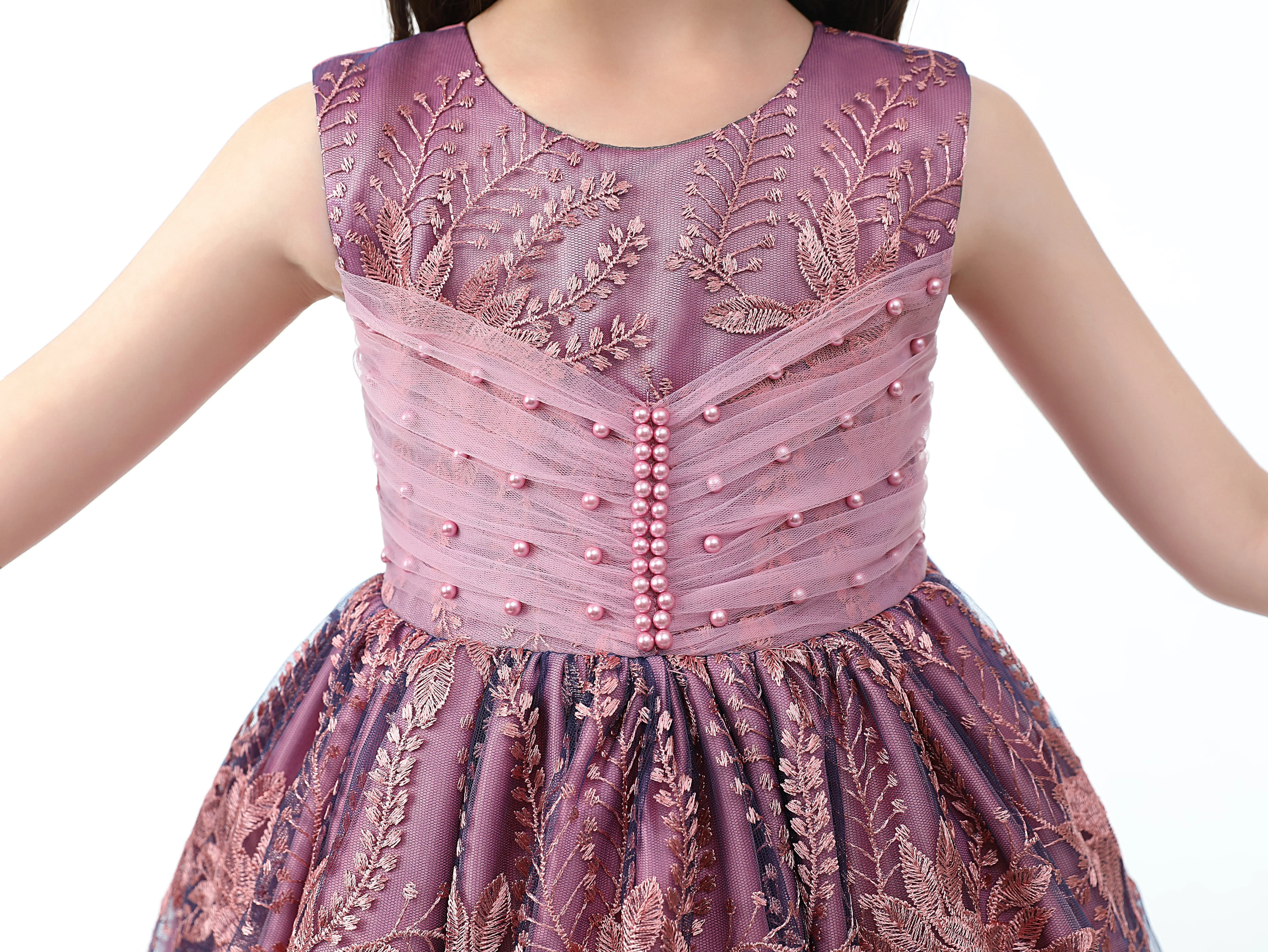 Hot Sale Rose Red Girls Christmas Dress Little Baby Lovely Red Flower Costume Princess Girl Party Dresses 2 To 10 Years