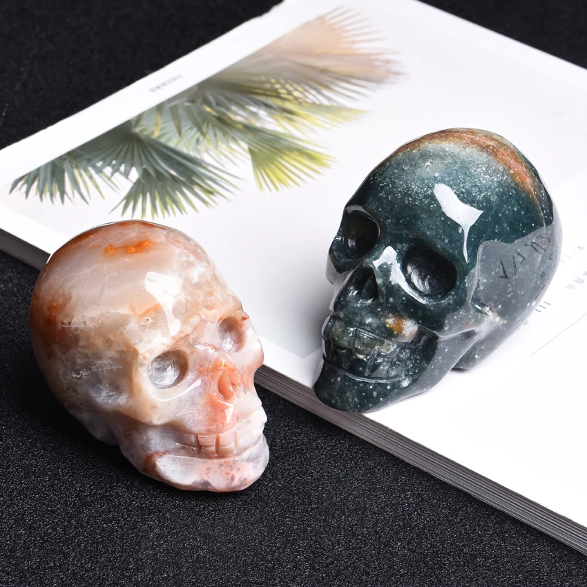 wholesale nature  crystal carving stone ocean Jasper skulls  head folk crafts for decoration