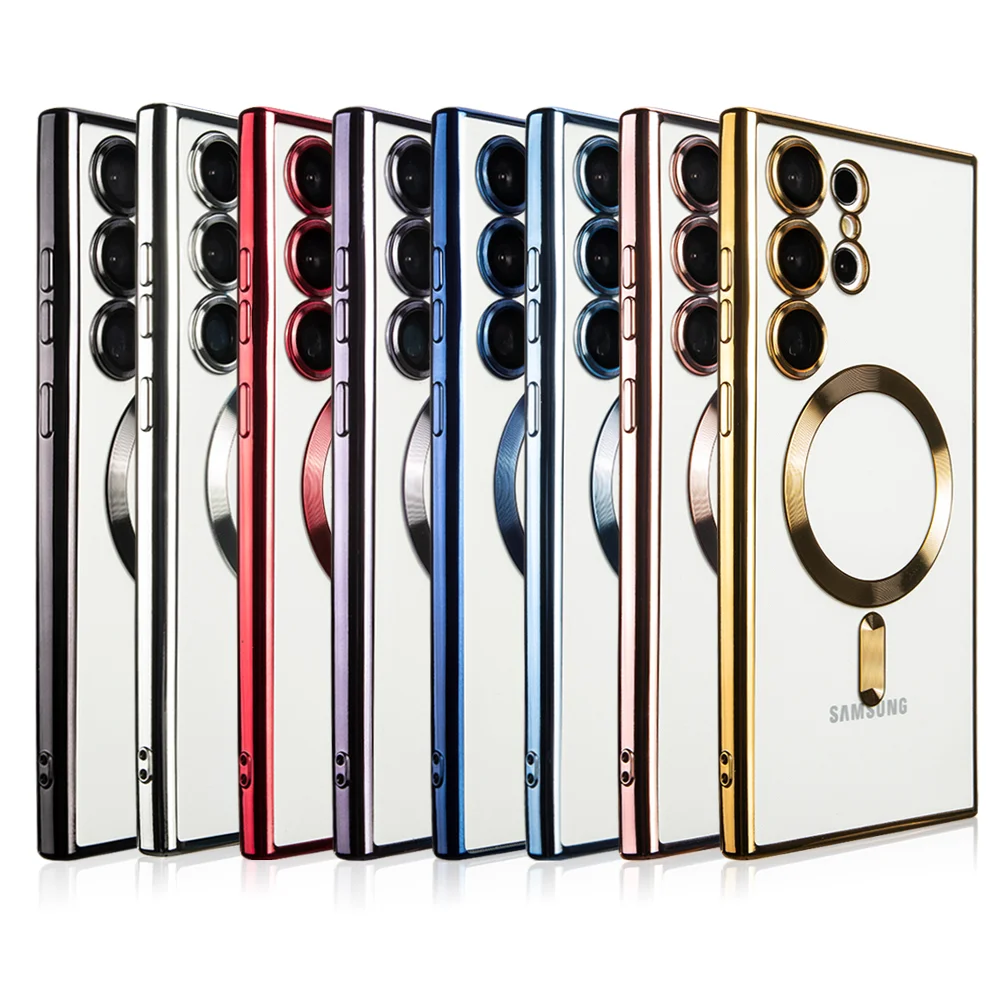 Ударопрочный гальванический Мягкий ТПУ чехол для Samsung S23 22 21FE NOTE 10 20 Ultra Plus Магнитный беспроводной зарядки