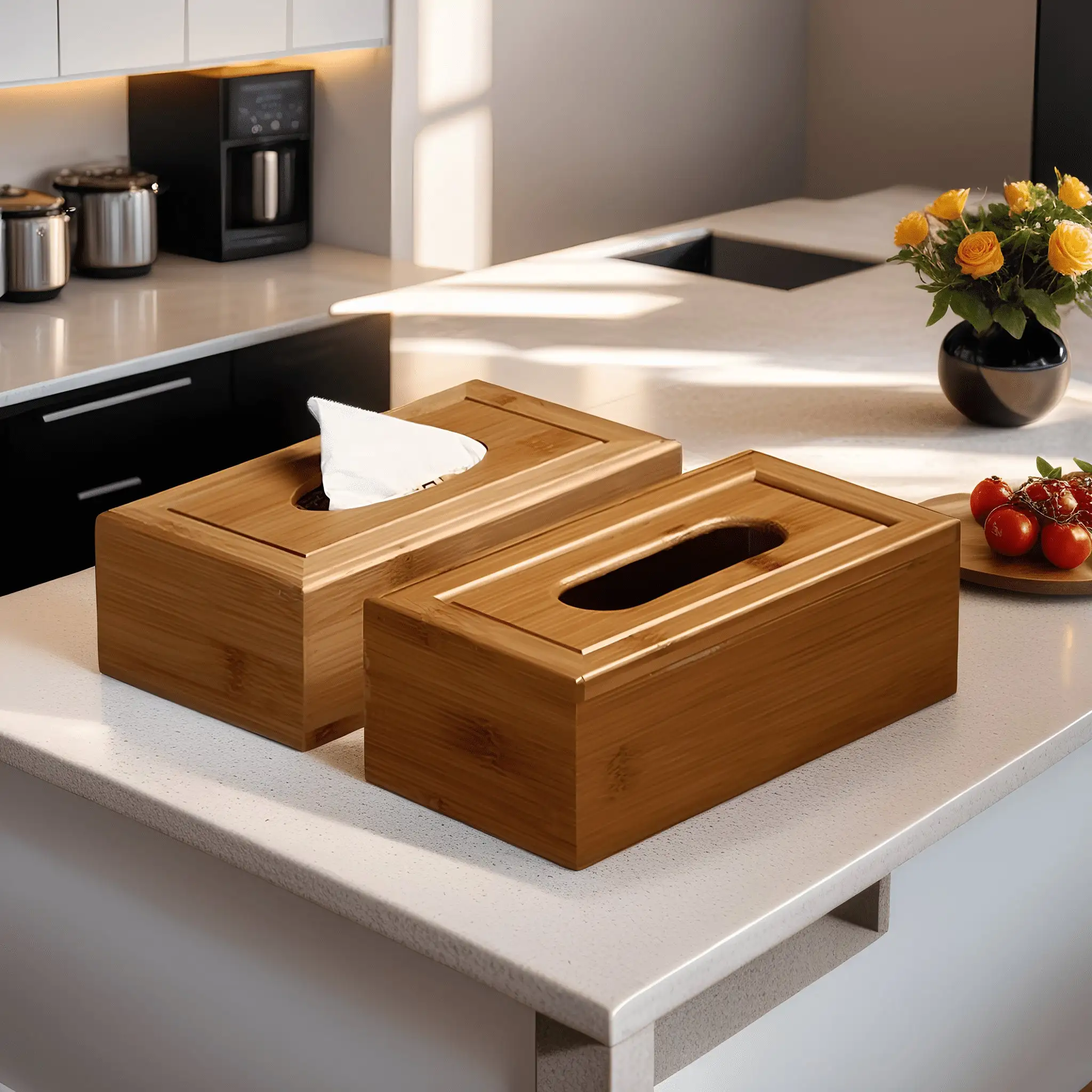 Customized luxury desktop organizer tissue box  container bamboo rectangular napkin holder