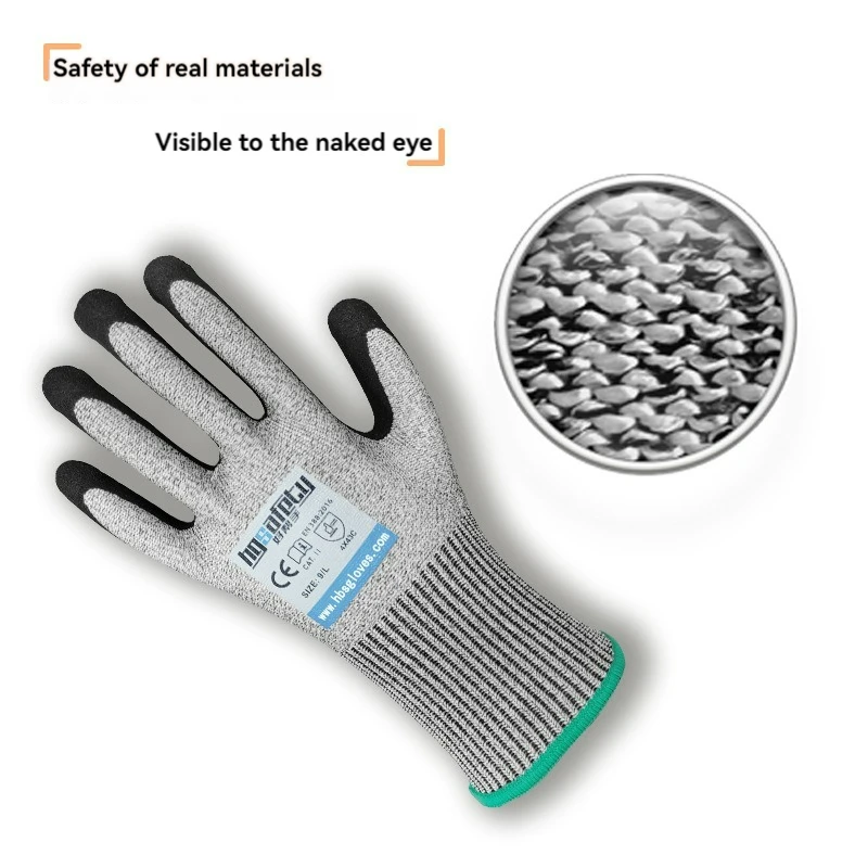 13G HPPE Glass Nitrile Coated Anti Cut Gloves Level 5 En388  Safety Working Cut Resistant Gloves For Industry Building