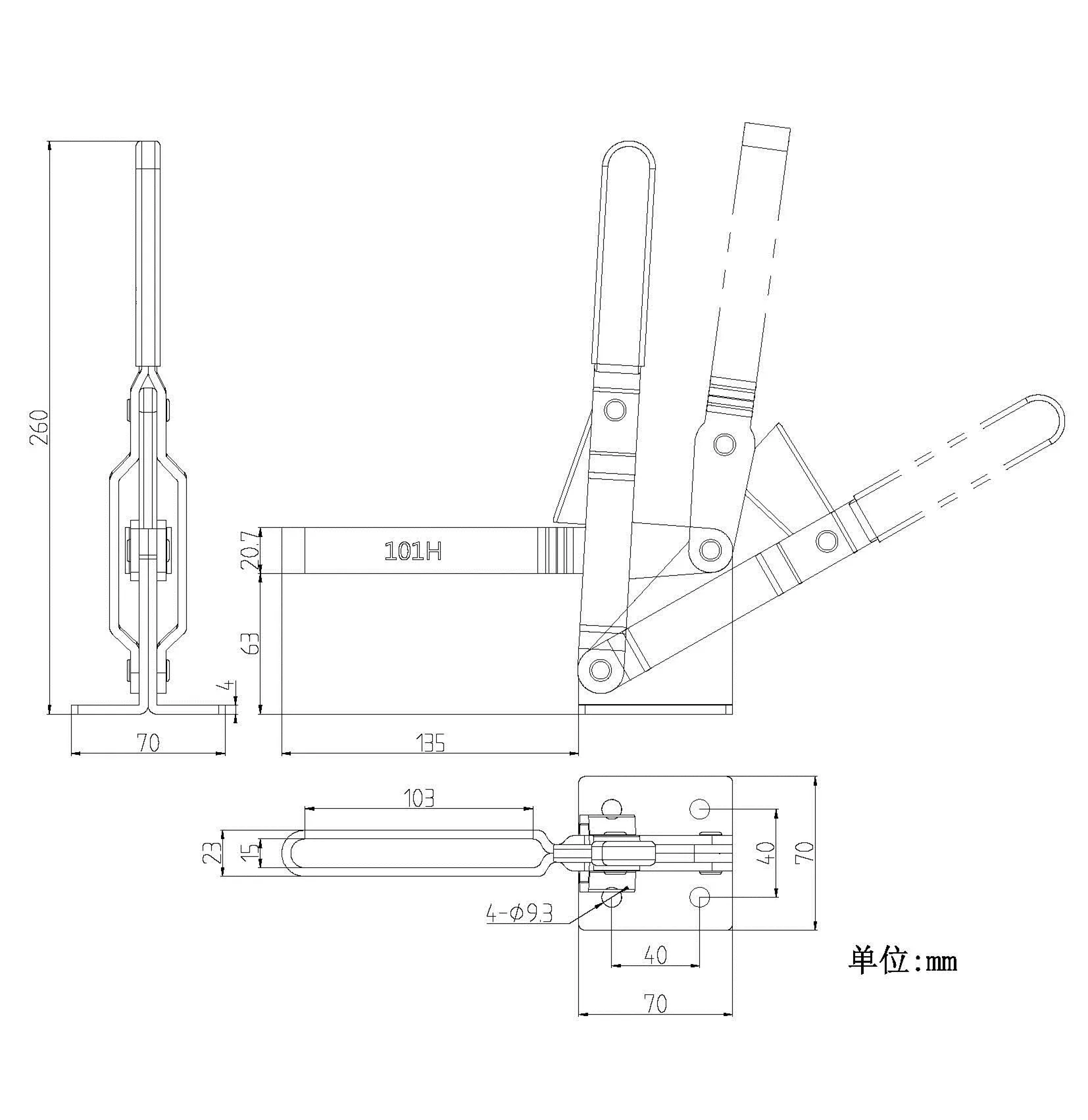 3 Pieces 101H Metal Vertical Toggle Clamps Flat Base Slotted Arm Bottom Fixed Closing Pressure 4500N for Woodworking Welding