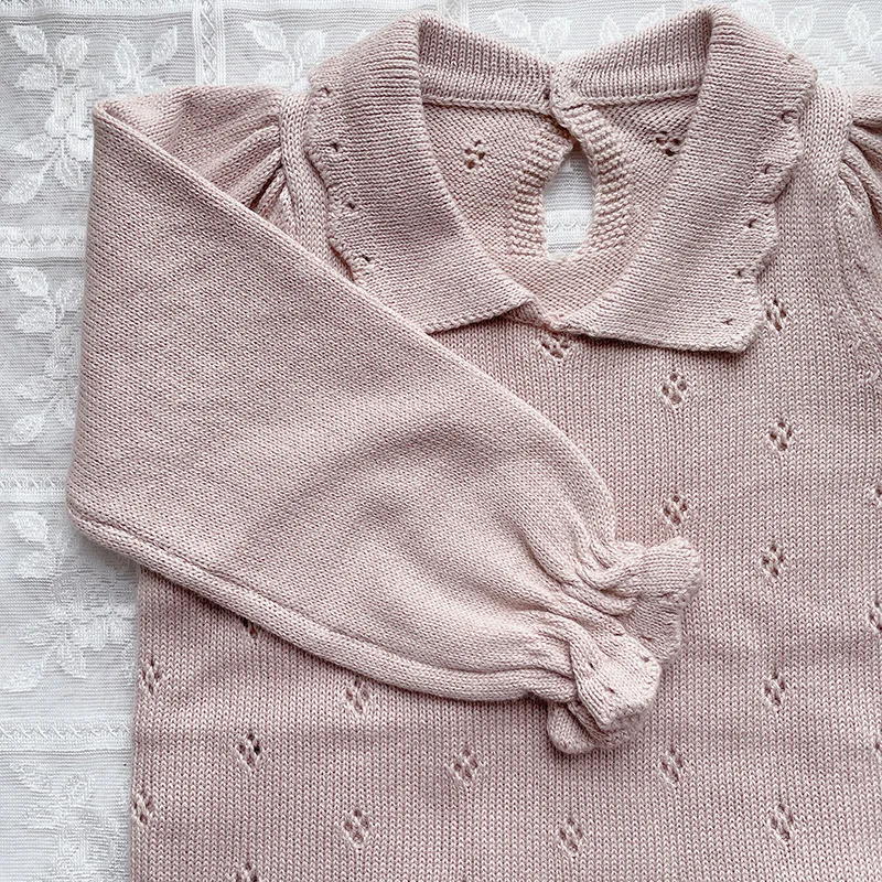 Organic Cotton Soft Pointelle Knit Spring Fall Clothes Set Toddler Children Girls Knitted Suits
