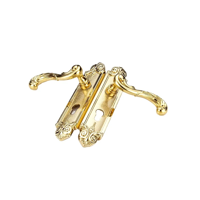 European style exterior door handle zinc alloy door lock golden luxury engraving panel handle lock set