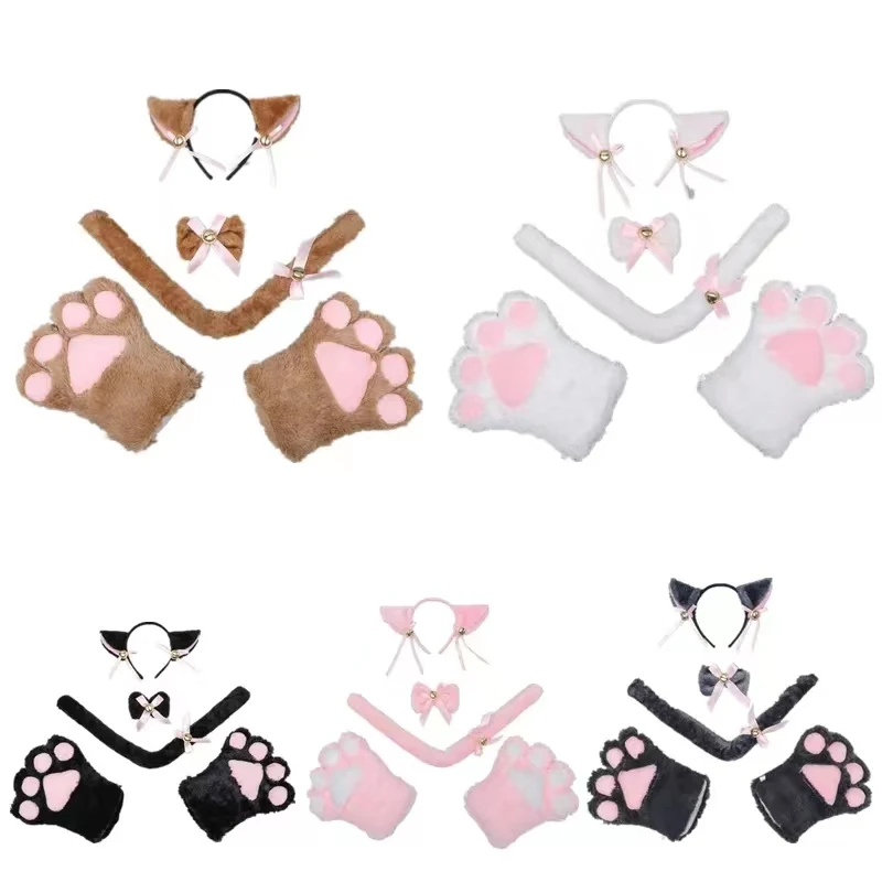 Hot selling Maid Cat Claw Cosplay Accessories Anime Plush Cat Fur Ear Hairband Set Lolita Kawaii Halloween Party Props