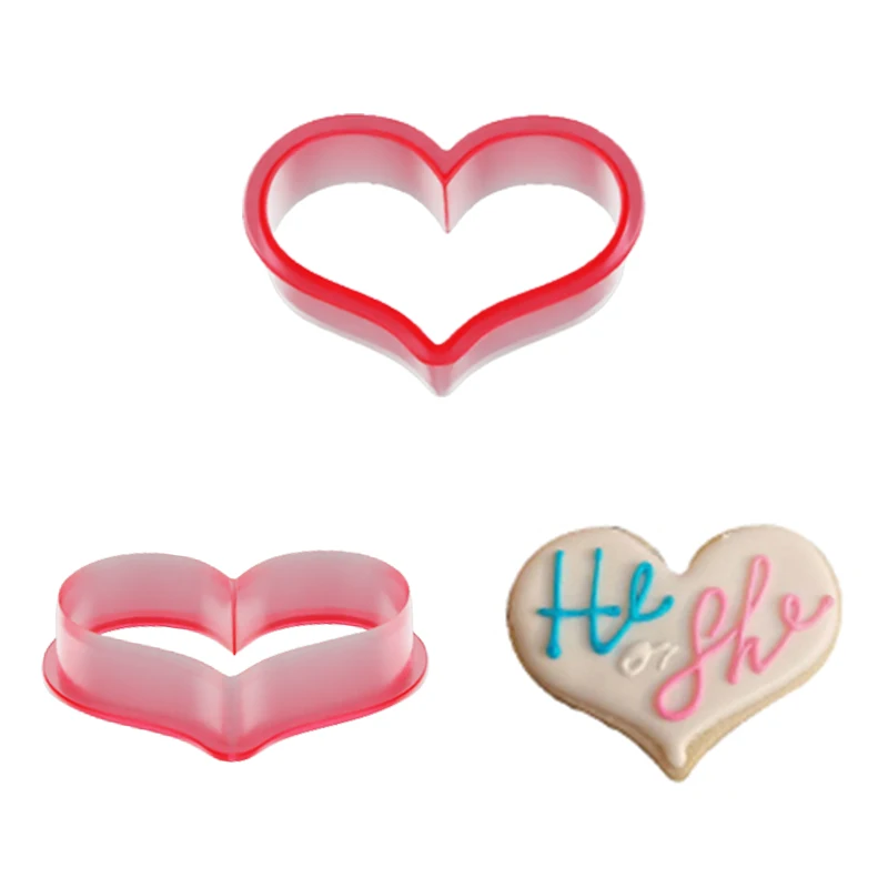 Plastic Heart Fondant Biscuit Cookie Cutter Mold And Cookie Stencil Template Embosser Stamper Mold Set