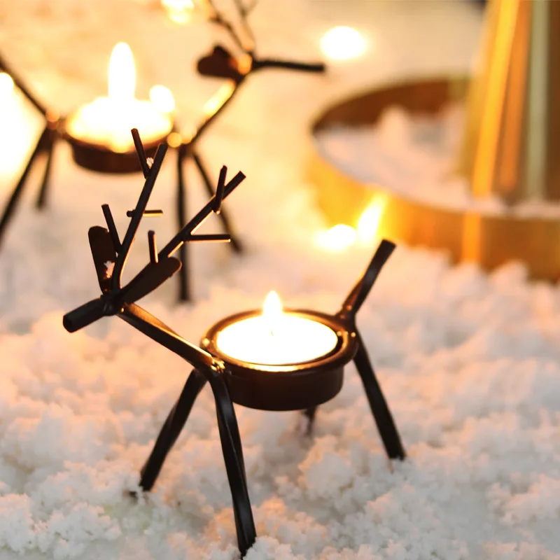 Cross-border spot, Christmas decoration candlestick creative european-style black deer candlestick, iron art candlestick resta