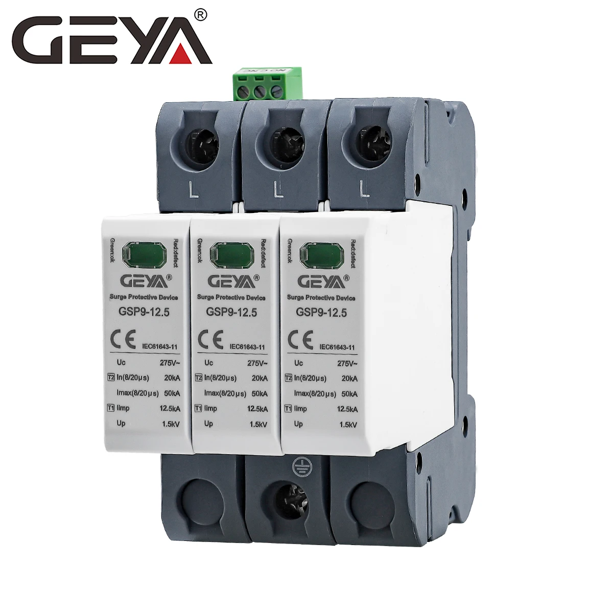 GEYA GSP9-12.5-3P-12.5KA NEW Design High quality Surge Lightning Protector Din Rail Module for DC Power