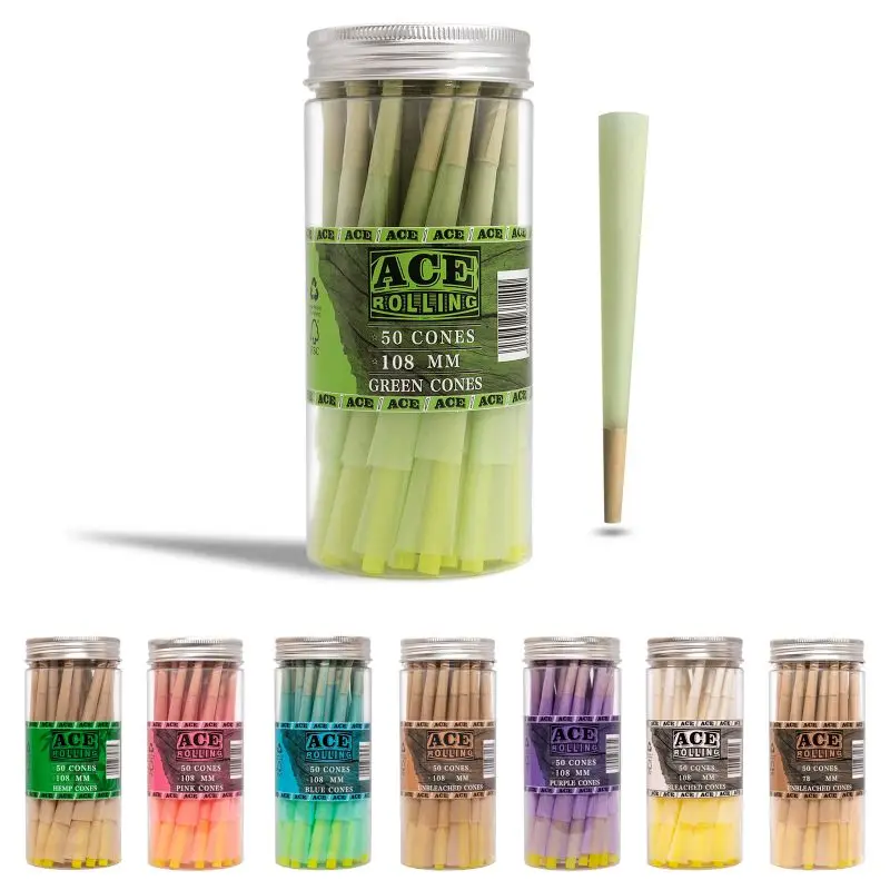 Hot Sale Slow Burning 78Mm 84Mm Smoking Paper 100% Organic Arabic Gum Green Hemp Pre Rolled Cone Hemp Rolling Paper