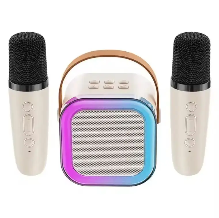 K12 rechargeable Portable Mini With 2 Mic Dual Microphone Light Mini Metal Material Speakers RGB Karaoke BT Speaker