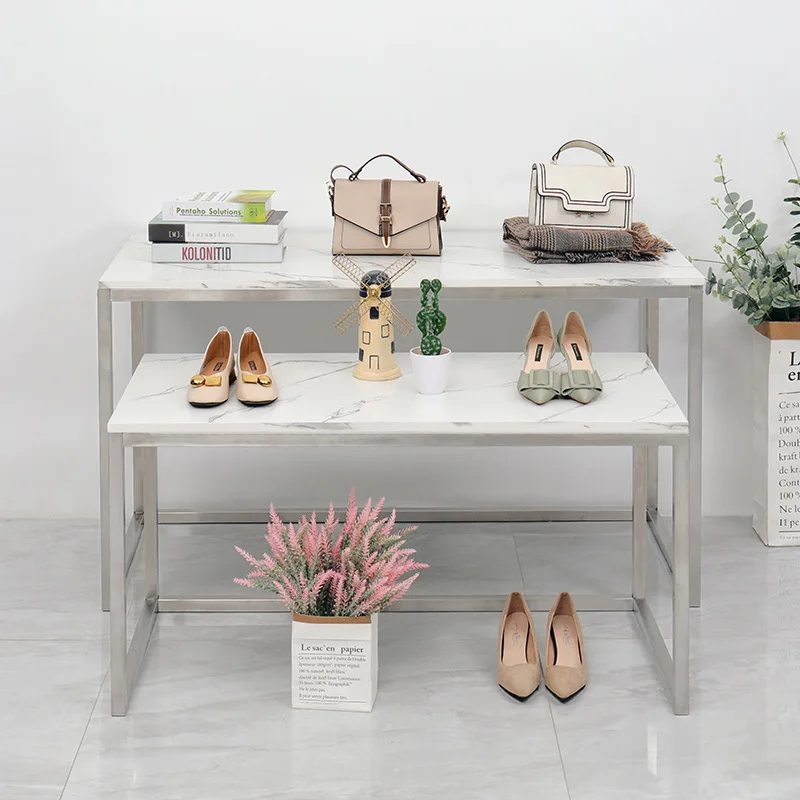 Fashionable Sliver  Display Furniture Clothing Display Racks Stand and Tables for Retail Garment Store Boutique Decoration