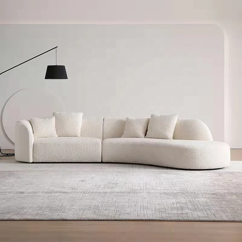 Italian modern style living room furniture fabric curve corner couch leisure sofa set