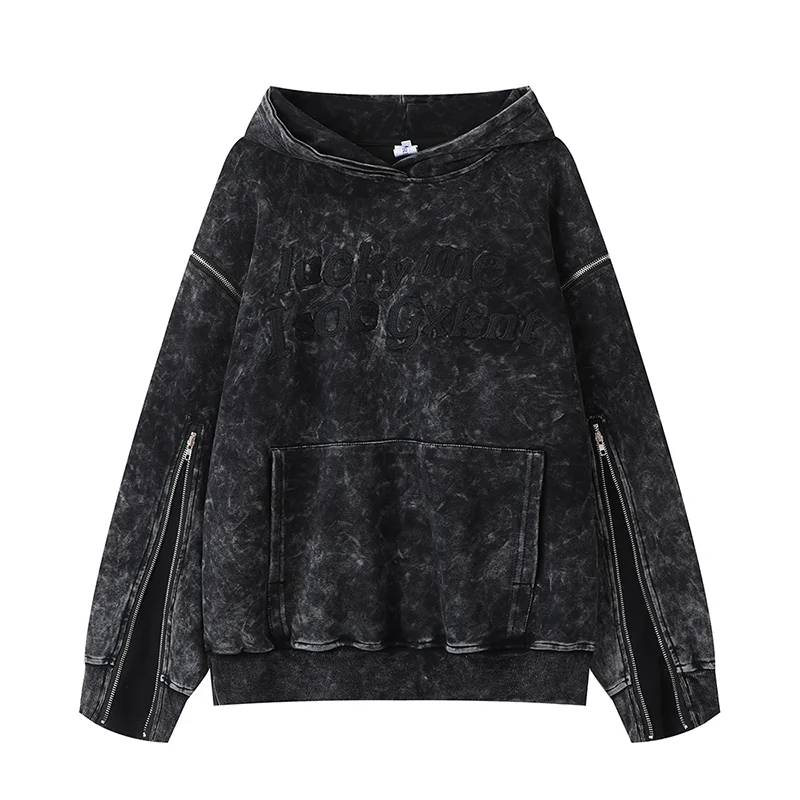 High Quality Cotton Acid Washed Hoodie High Street Series Washing Old Sweater Acid Washed Oversized Hoodie For Men