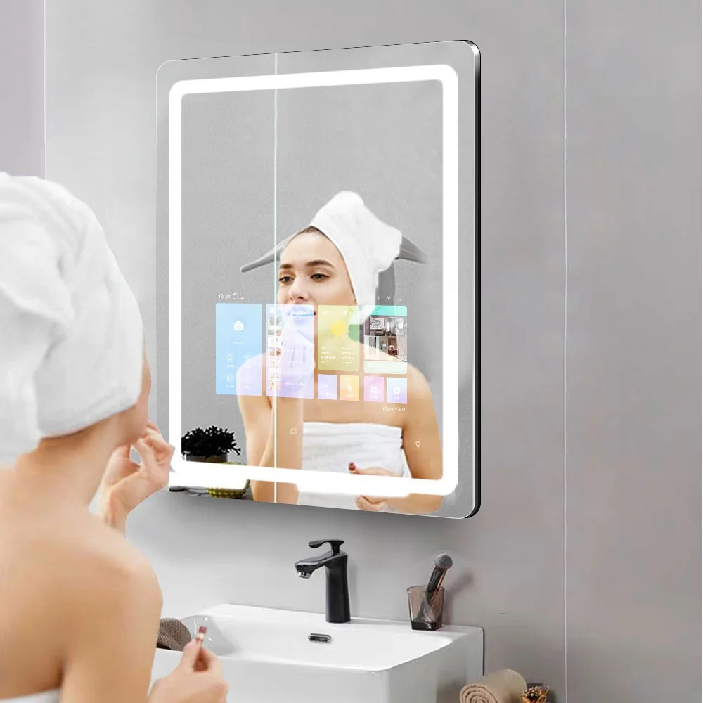 Modern Style Custom Mirror Size LED Light Bathroom Touchable Magic Mirror TV with Youtube Google play