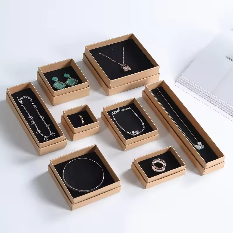 Eco Friendly Cheap Jewelry Gift Carton Box Packaging Custom Necklace Earring Ring Kraft Paper Boxes Packaging With Foam Insert