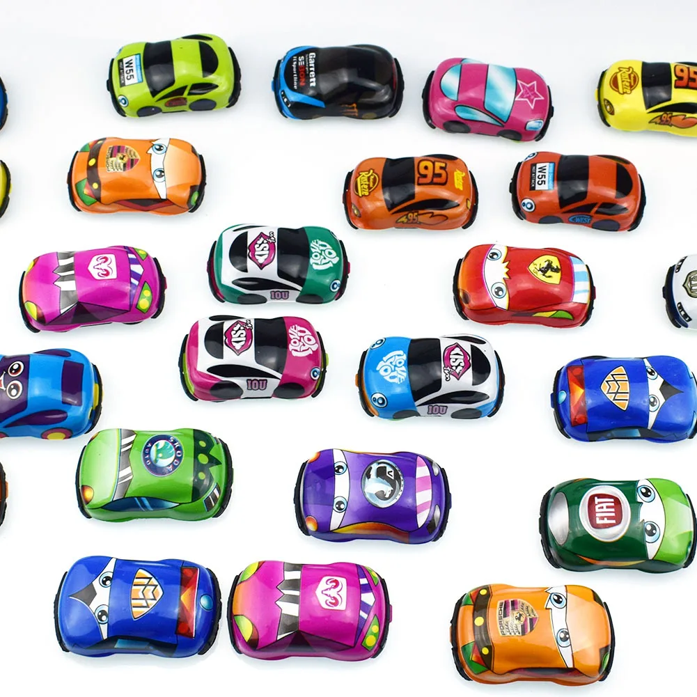 Popular Cartoon PVC Pull Back Car Toys Capsule Different Cheap Plastic Small Kids Toys Matte Color Mini Pull Back Car