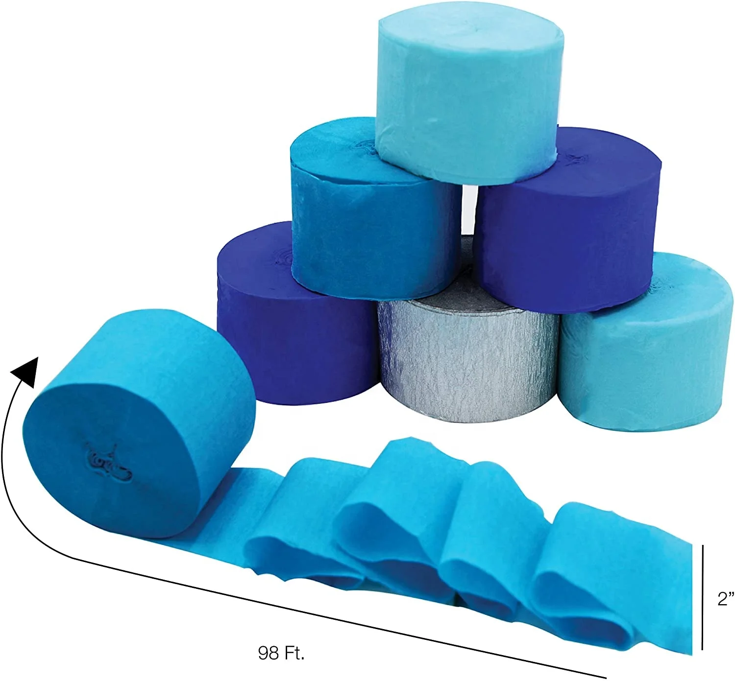 12 рулонов; Цвета: серебристый металлик, Синий Шелковый креп бумага стример в партию мы положим изделия в 4 цвета для Baby Shower или для вечеринки по случаю Дня Рождения Вечеринка