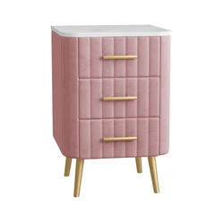 Factory Wholesale Nordic Light Luxury Bedside Table Classic Hot sale Bedroom Cabinet Fashion Marble Top Velvet Nightstand