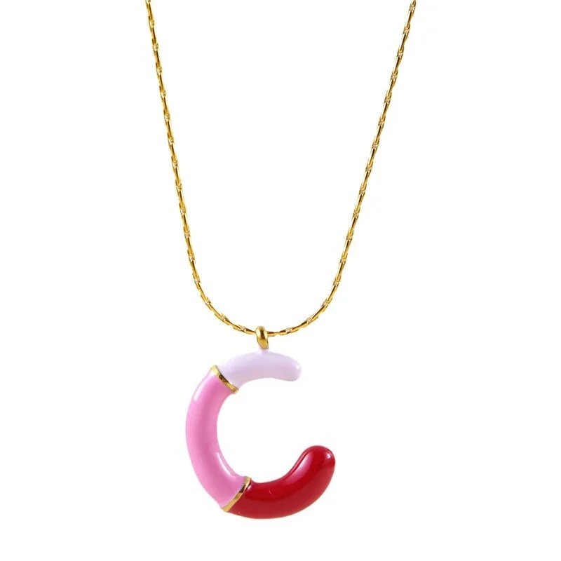 Fashion Jewelry stainless steel Necklace Letters Enamel Colorful 18K Gold Plated DIY 26 Alphabet Bubble Balloon Pendant Necklace