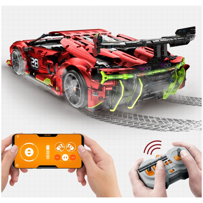 Wine Red Bull Power Edition RC car Moc toys Christmas present bricks Model Building Block Toy 2023 New wanzhi 9828-2