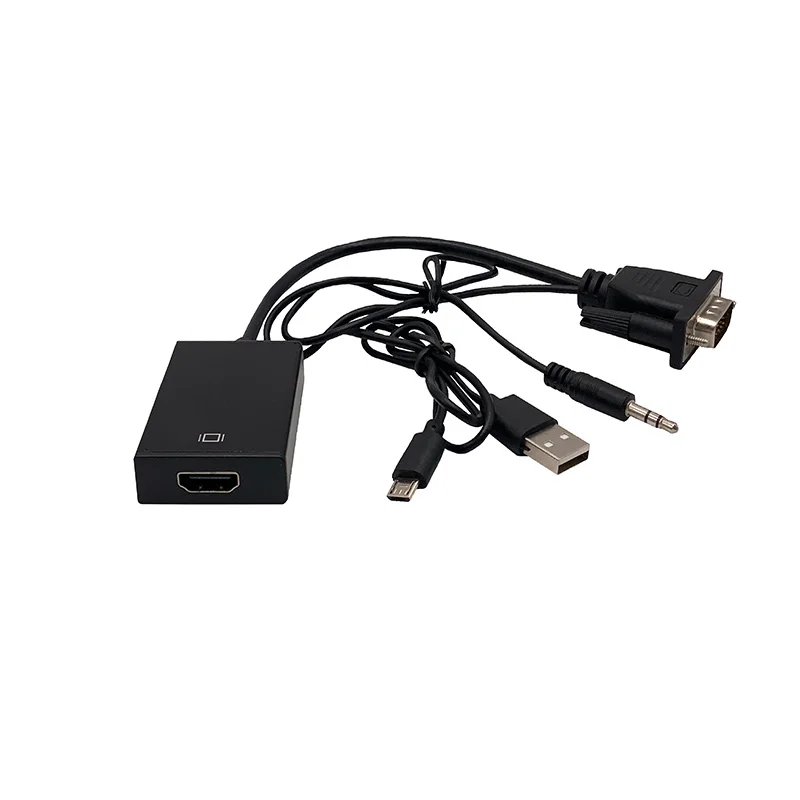 Адаптер передачи данных для ноутбука, 15 контактов, черный разъем OEM, ROHS, VGA, штекер HDMIfemal, преобразователь 15 см, кабель Micro USB для аудио