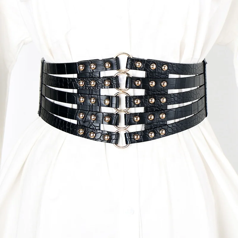 Rivets wide waist seal female decorative western assembly skirt punk elastic waist belt coat belt