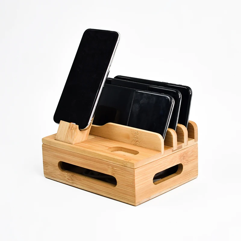 WDF New Product charging stations for multiple devices charging base storage box tablet computer stand bamboo charging station