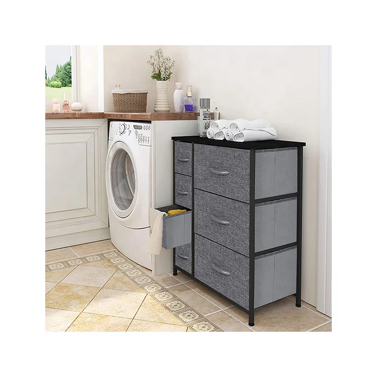 7 Drawer Chest Cabinet For Organize Clothes Easy Pull Wooden Top And Handles Adjustable Plastic Leg Fabric Dresser Drawers Chest