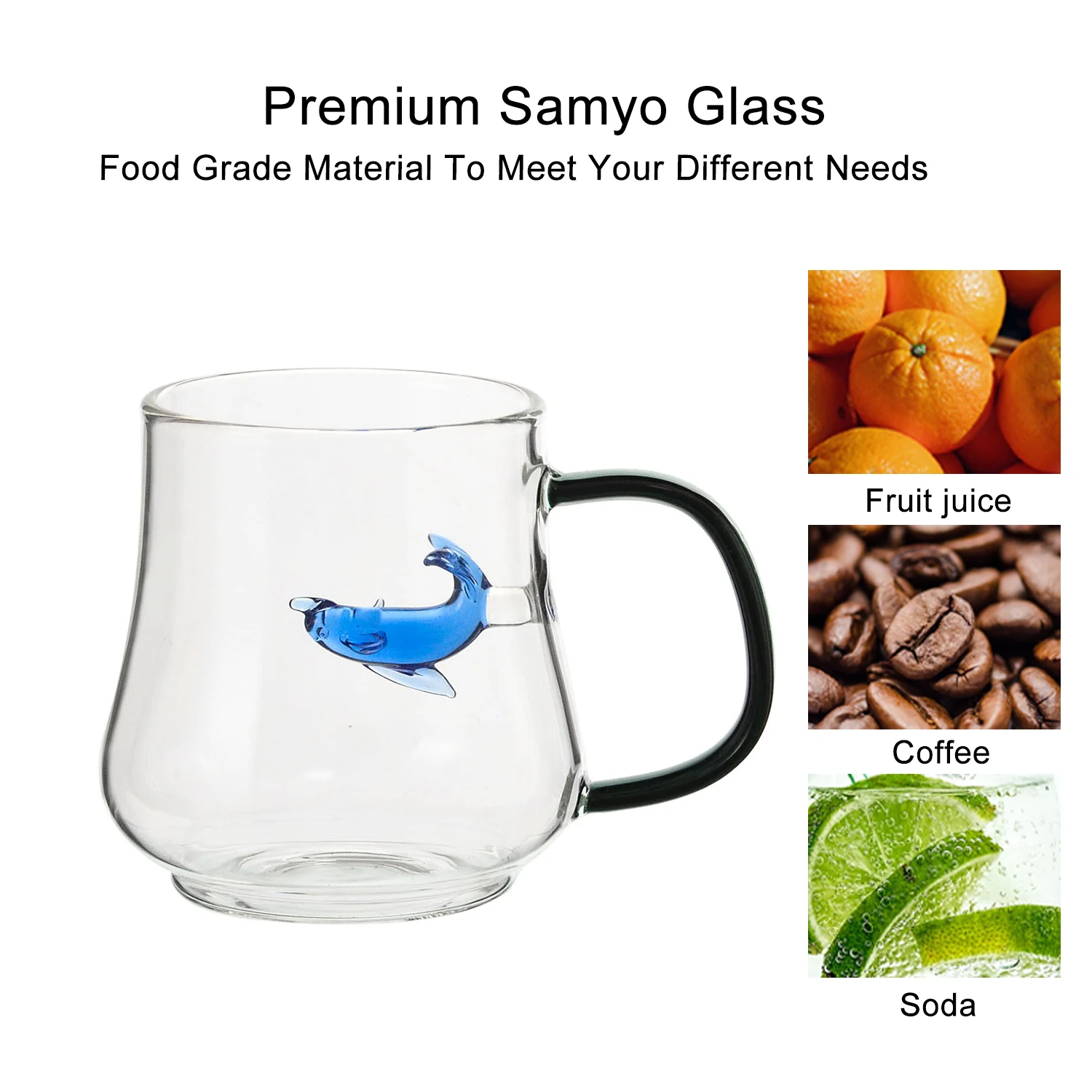 Wholesale Custom Handmade heat-resistant borosilicate Glass Tea Coffee Mug with 3d dolphin design