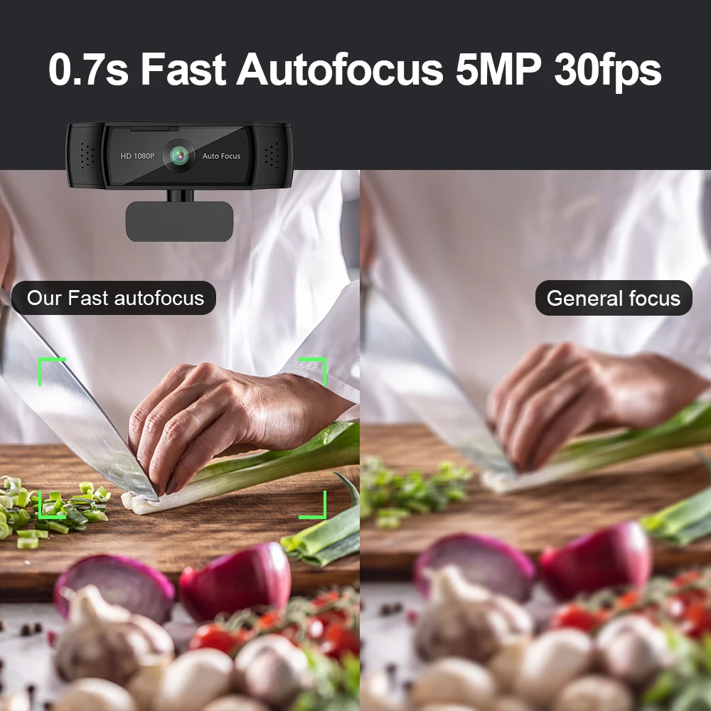 Лидер продаж веб-камера QHD 1080P с автофокусом 4-кратным цифровым зумом и двойным микрофоном цифровая затвором для обеспечения конфиденциальности 30 кадров