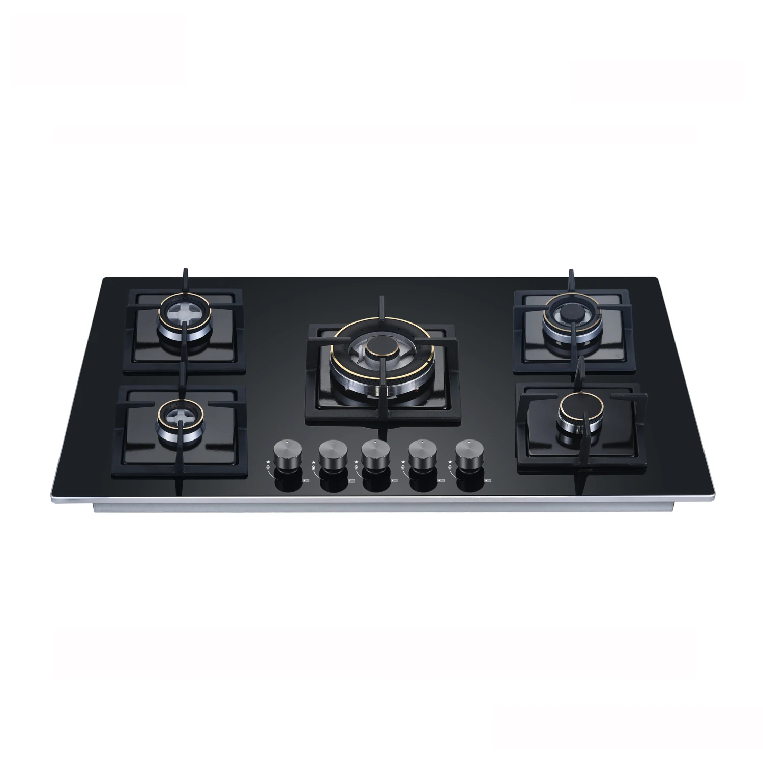 2024 Nuoyi Factory Black Tempered Glass 5 burner gas cooker stove Hot selling Gas cook tops
