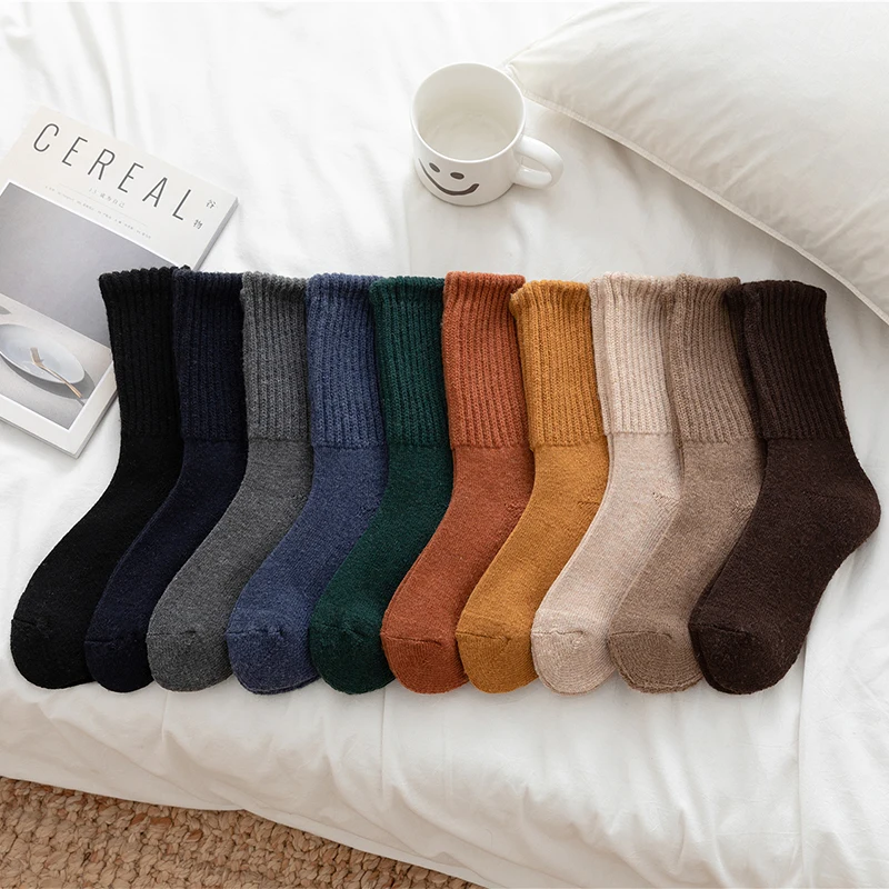 British angora socks women cashmere winter style warm wool heavy loop terry cotton bottom sublimation sock