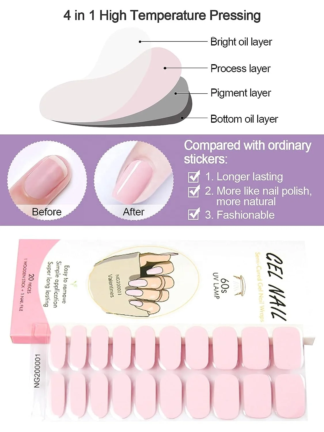 Factory Supply Long Lasting Semi-cured Flower Gel Nail Sticker