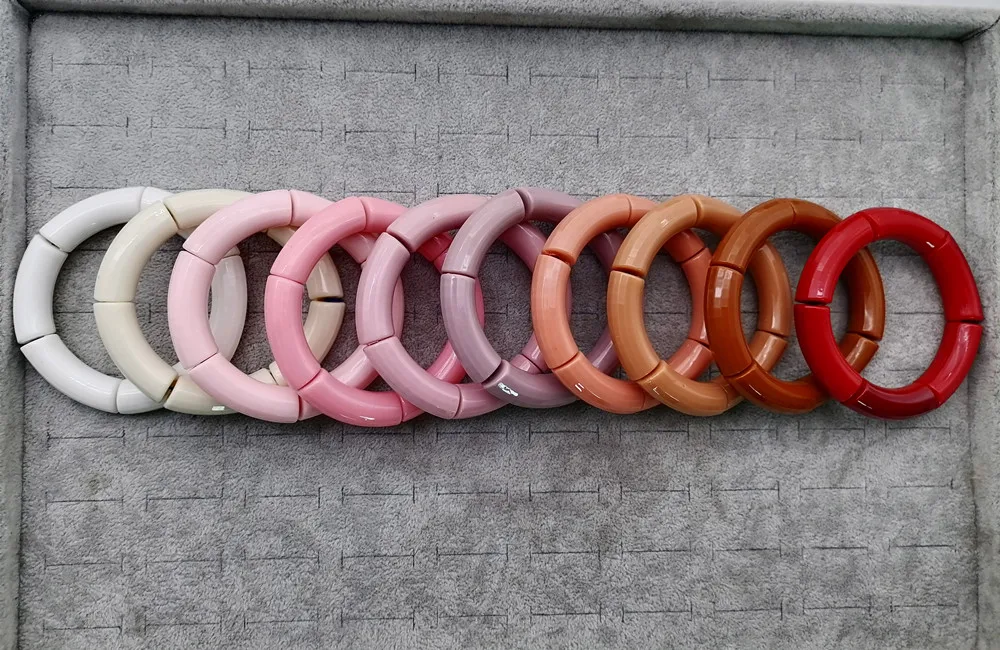 Classical Yiwu Factory Resin Bamboo Bangles Creative Retro 12mm Fold Wear Chunky Accessories Acrylic Tube Beads Bracelet Woman