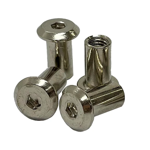 Factory 6x18mm Nickel Insert-hexagon Connecting Nut Chamfered Hexagon Truss Head Barrel Nut Door Furniture Fastening Splint Nut