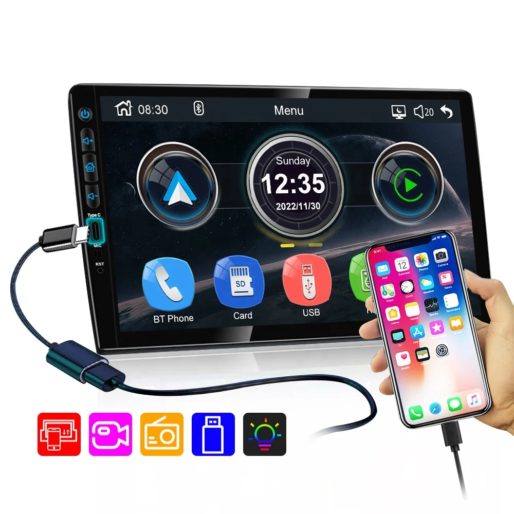 Jmance 9Inch Linux System Resolution IPS 1024X600 FM AM Wired Carplay Android Auto 2 Din Car MP5 Player